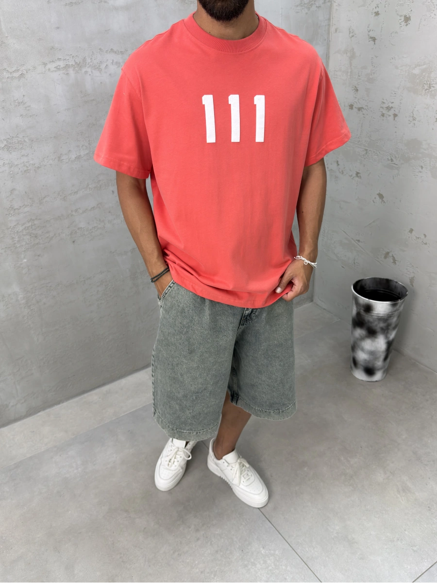 111 Turuncu Baskılı Oversize T-Shirt