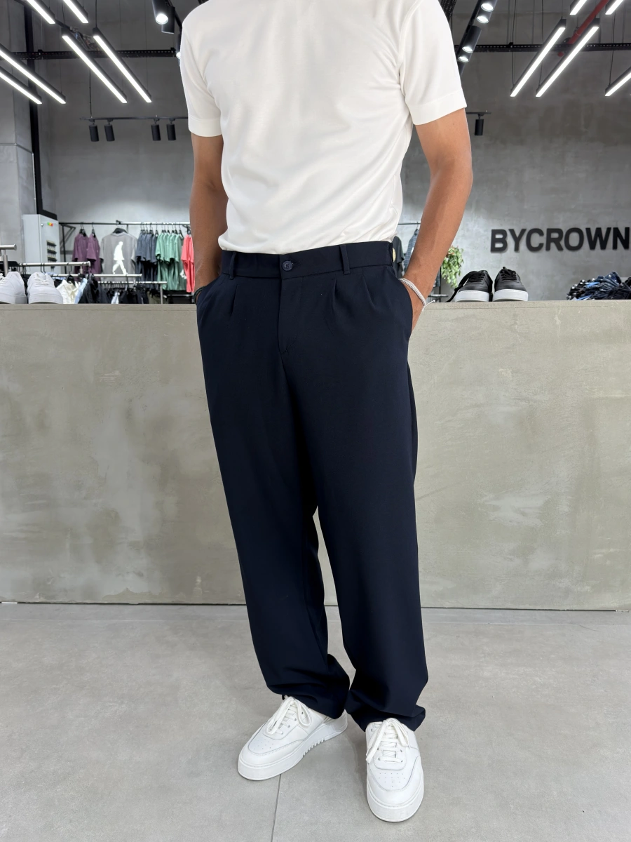 Lacivert Premium Pileli Kumaş Baggy