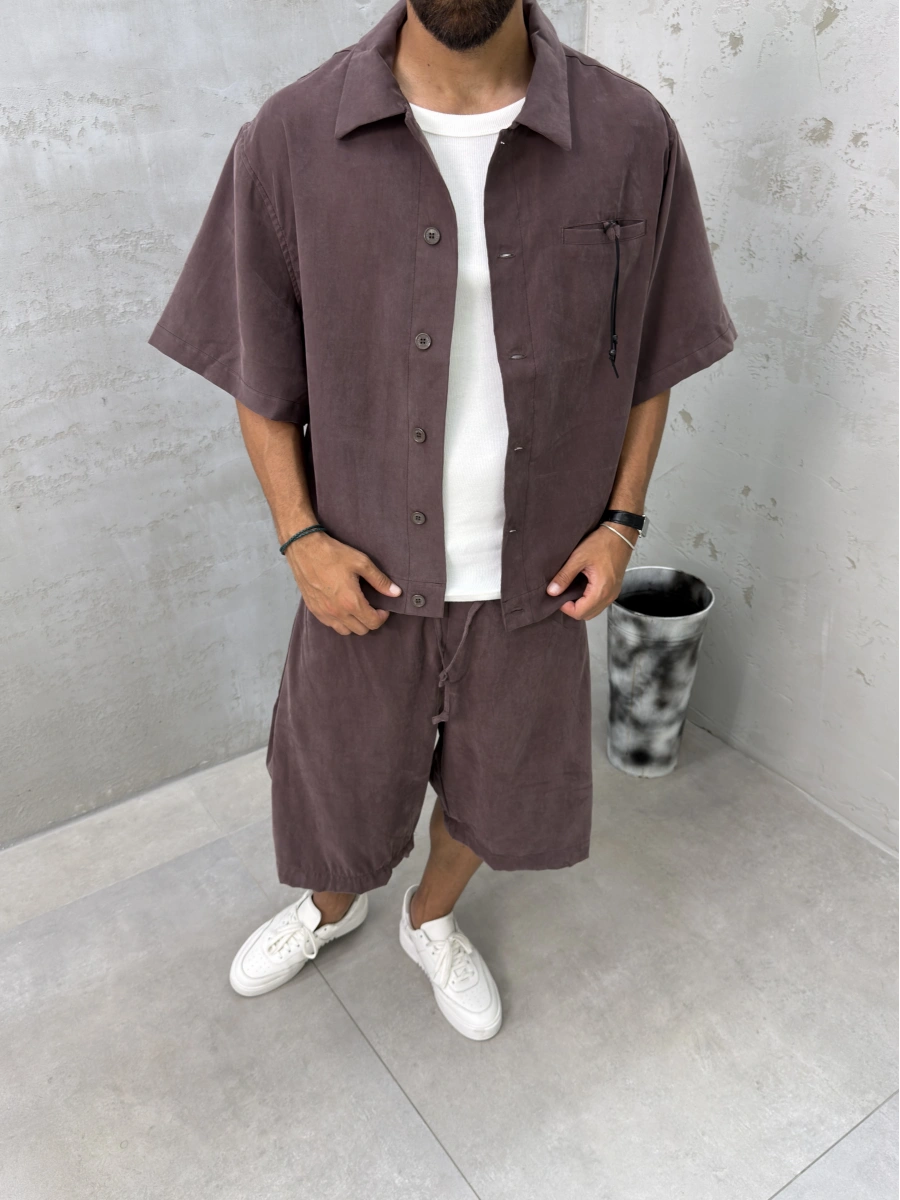 Kahve Premium Yıkamalı Tensel Oversize Takım
