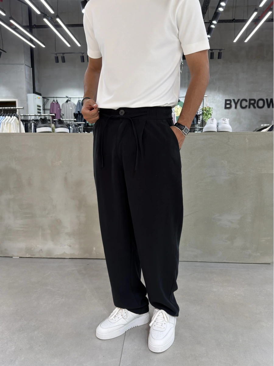 Siyah Premium Tensel Pileli Baggy