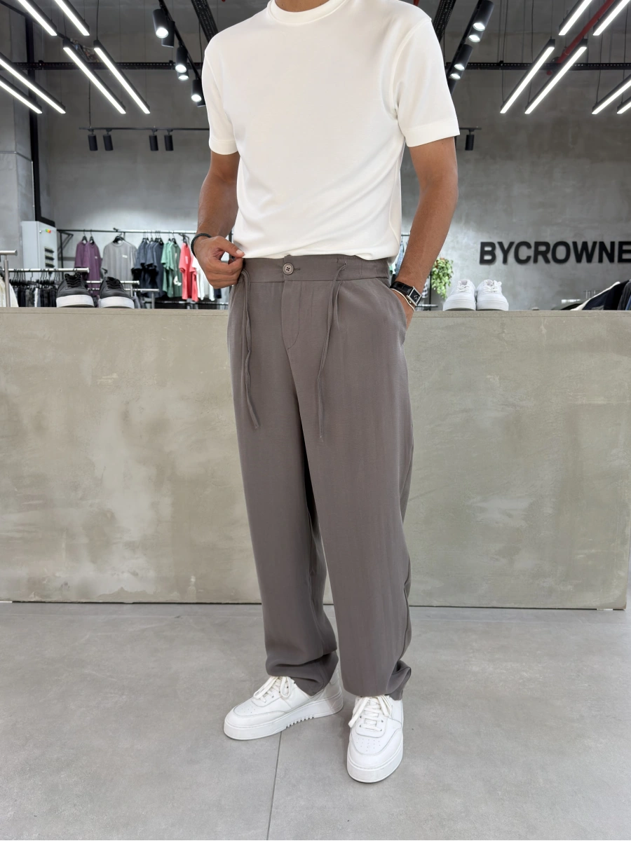 Gri Premium Tensel Pileli Baggy