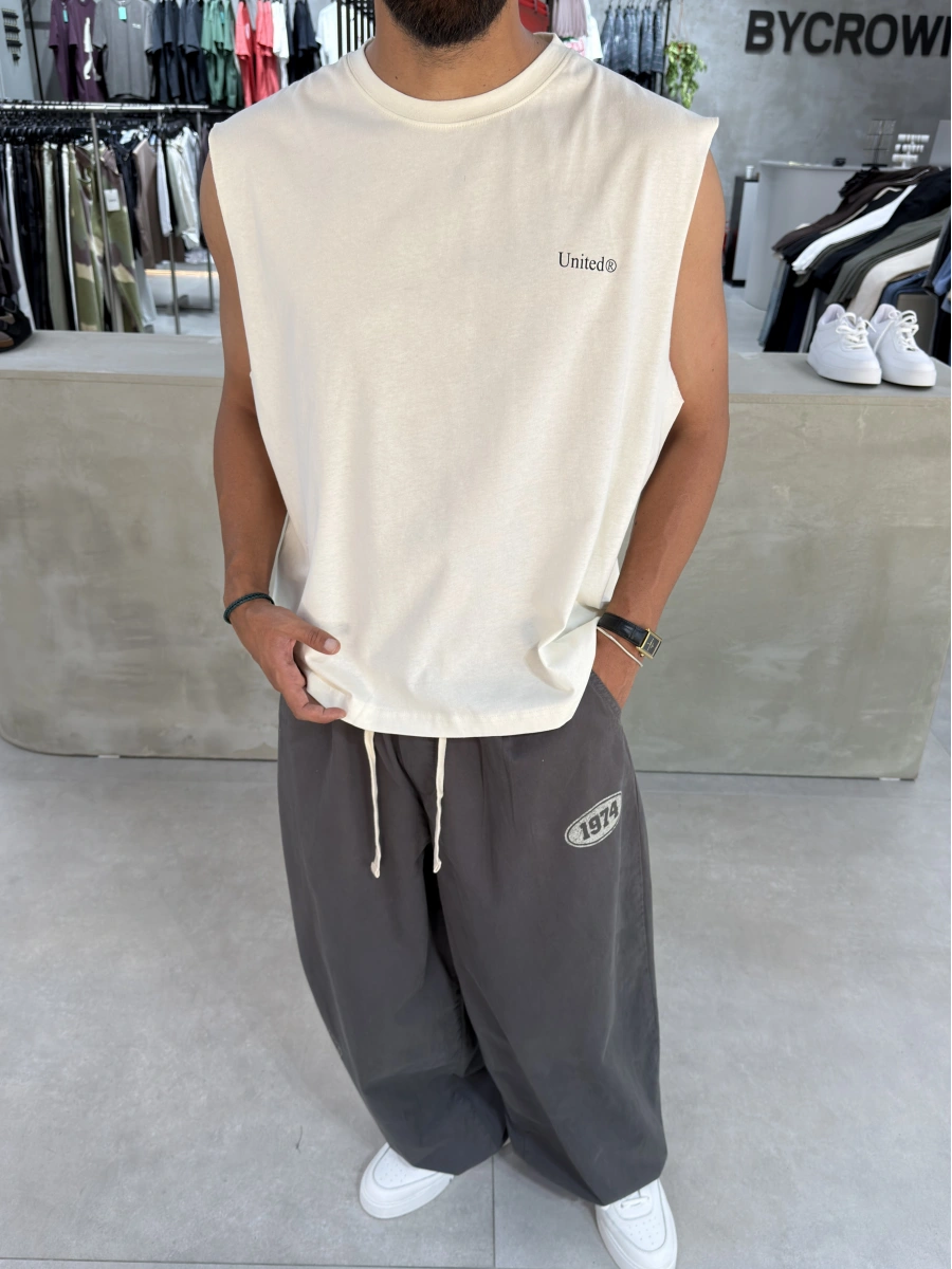Krem United Baskı Oversize Atlet