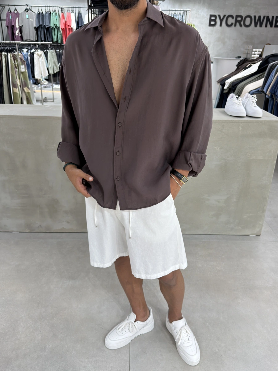 Kahve Modal Oversize Gömlek