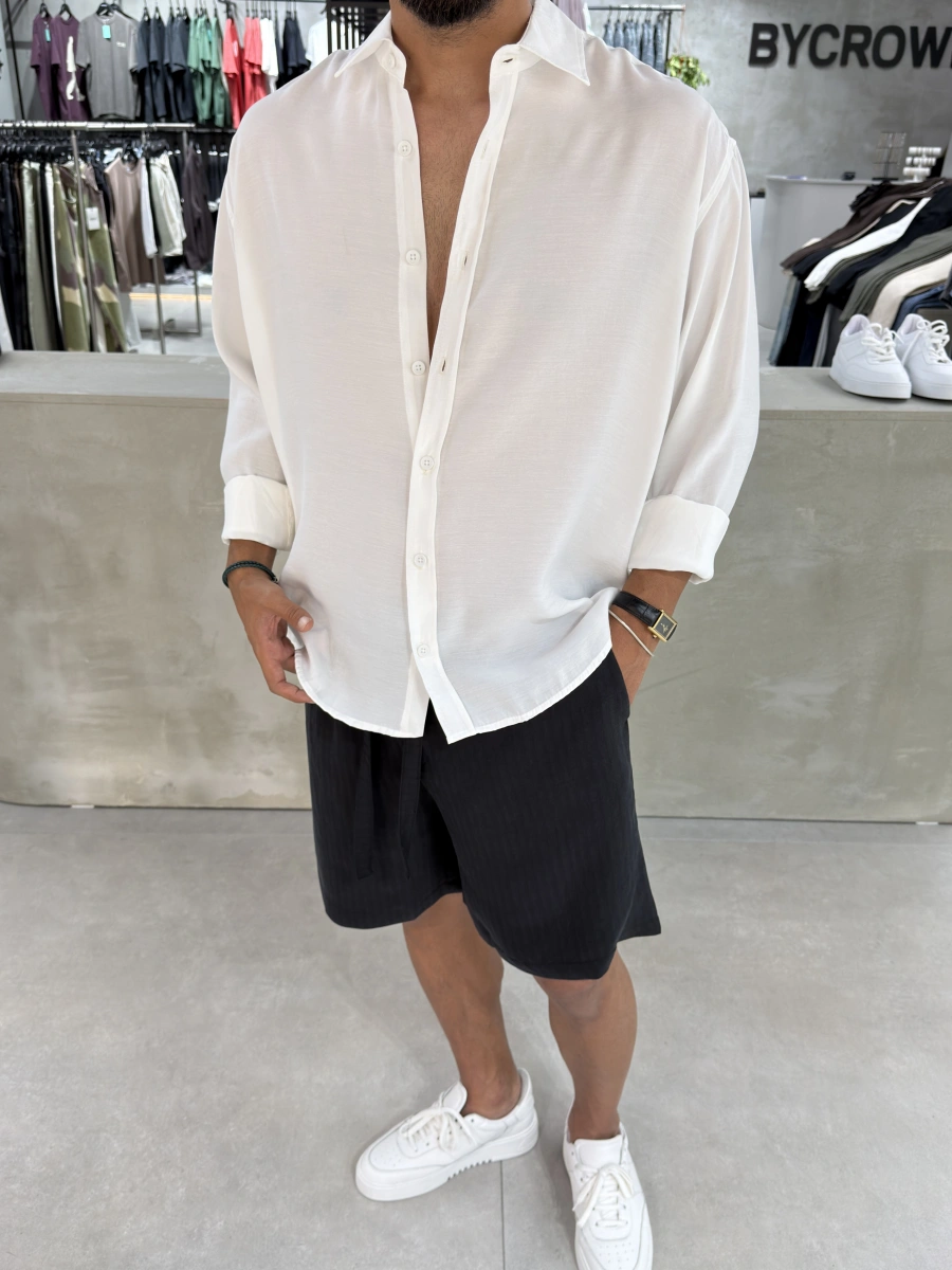 Beyaz Modal Oversize Gömlek