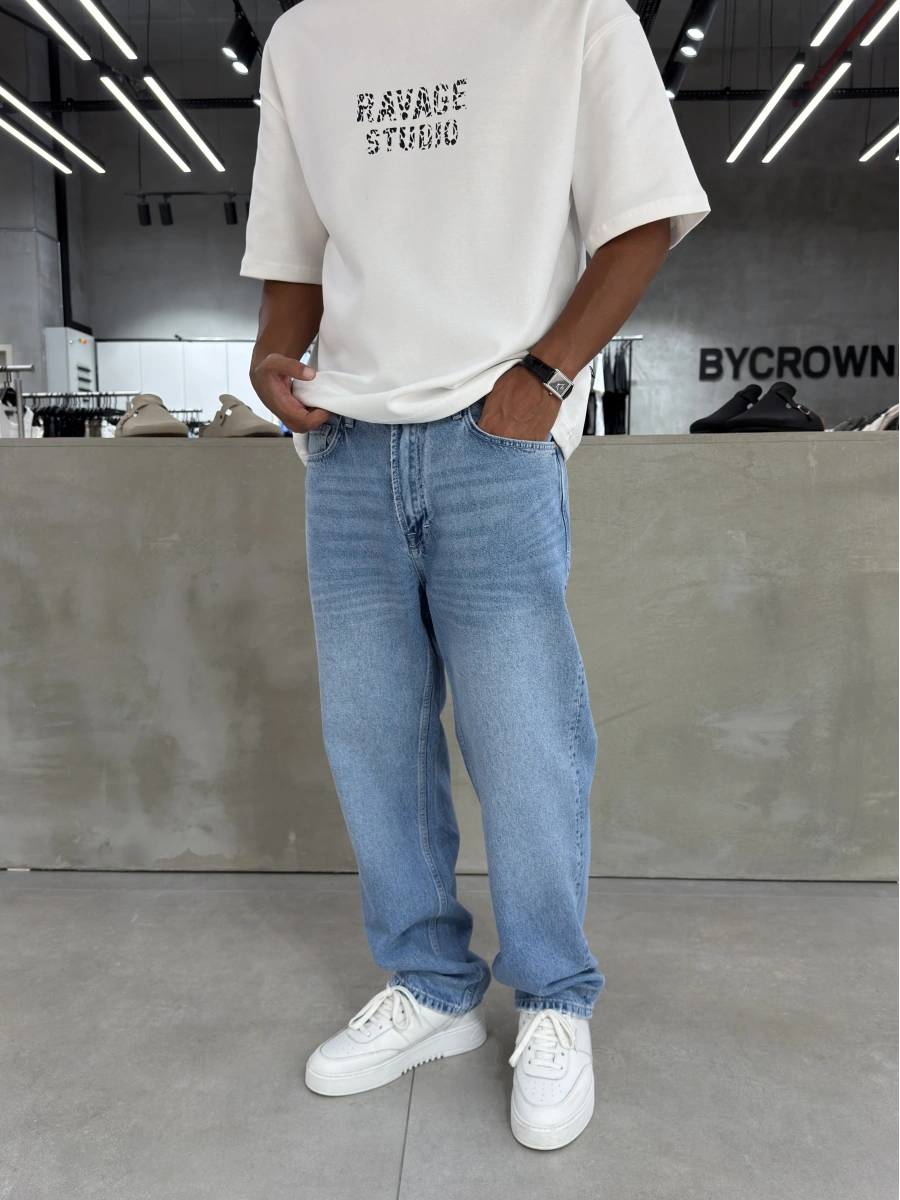 Açık Mavi Premium Effect Baggy Jean