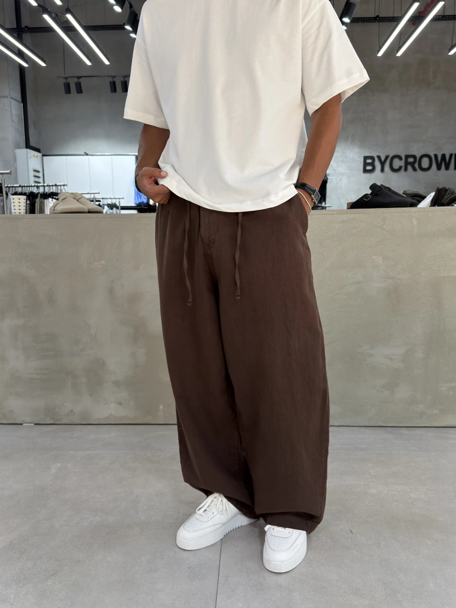 Kahve Premium Keten Süper Baggy