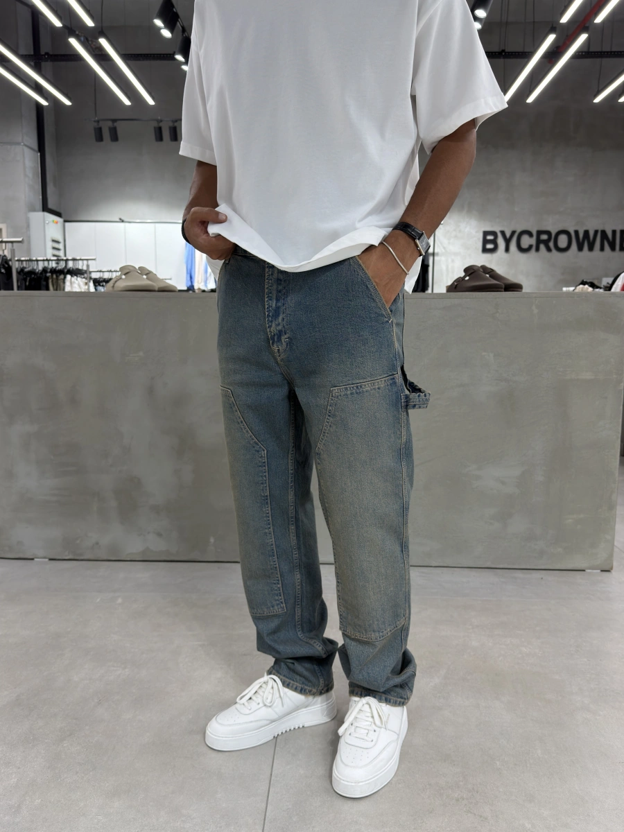 Eskitme Mavi Dikiş Baggy Jean