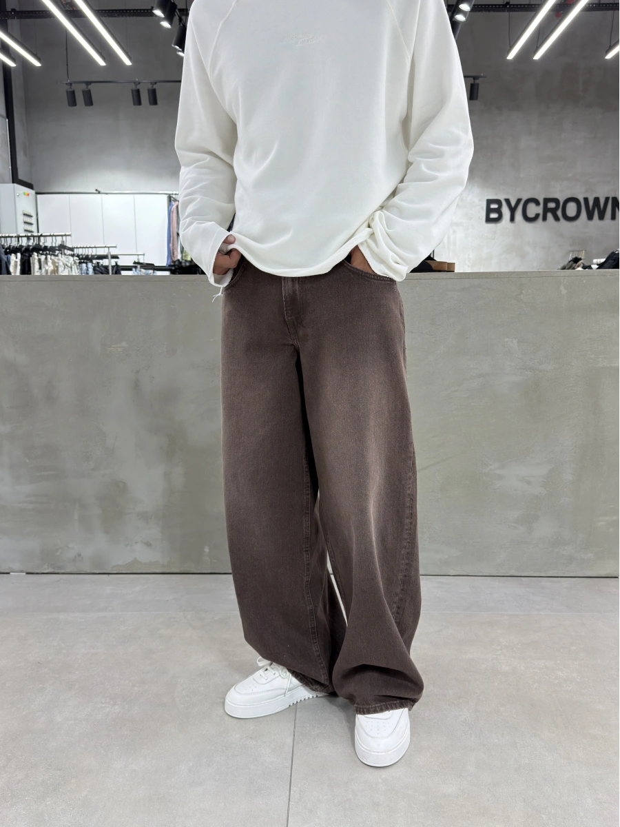 Kahve Yıkamalı Süper Baggy Jean