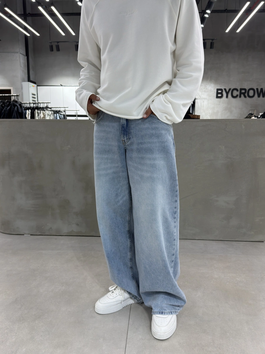 Mavi Yıkamalı Süper Baggy Jean