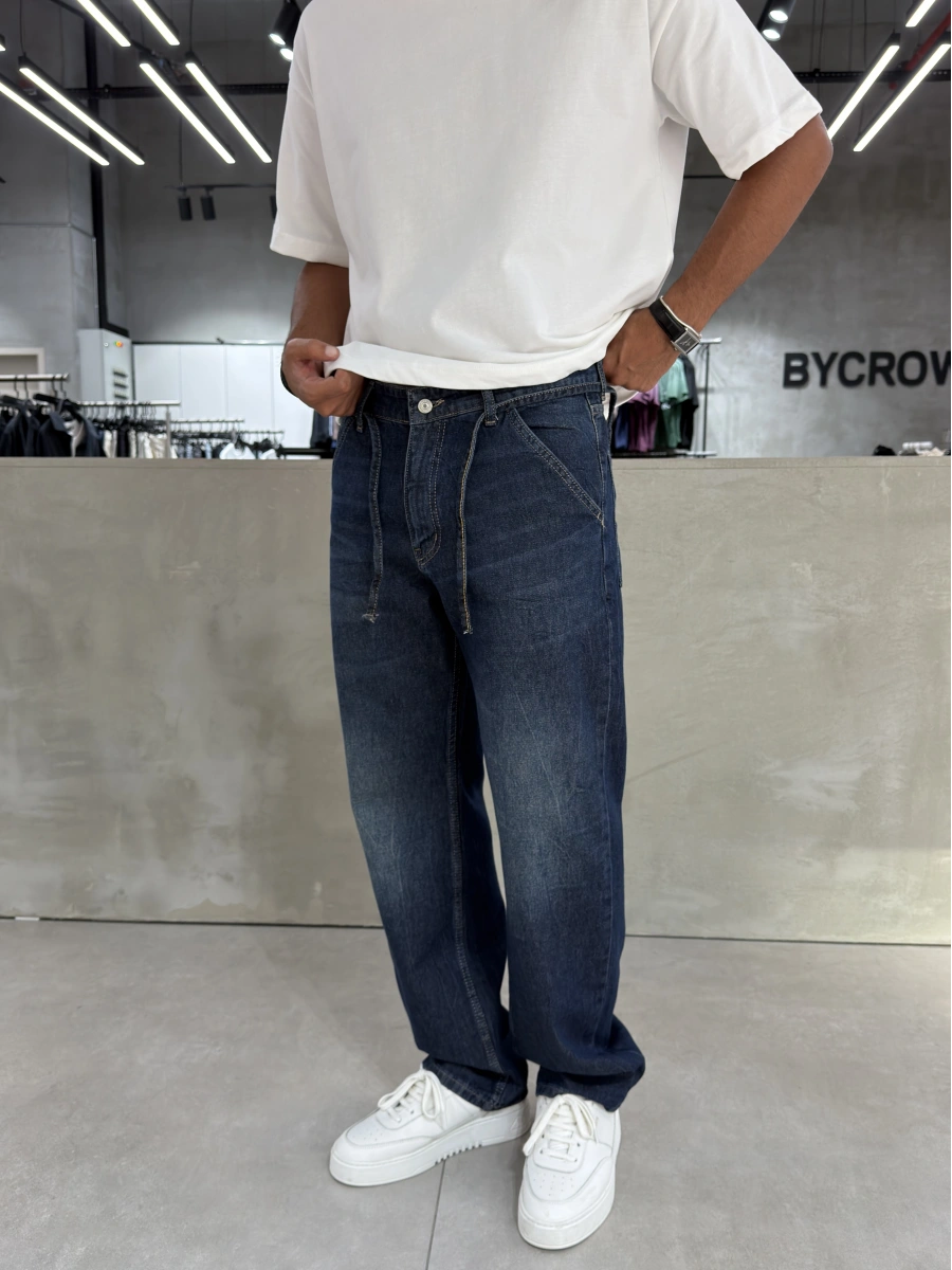 Koyu Mavi Eskitme Bol Kalıp Baggy Jean