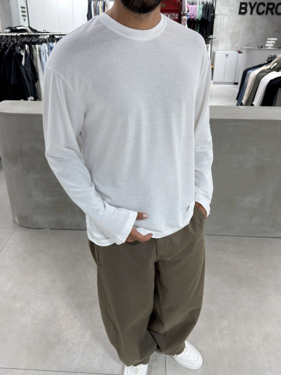 Beyaz Pamuk İnce Basic Sweat