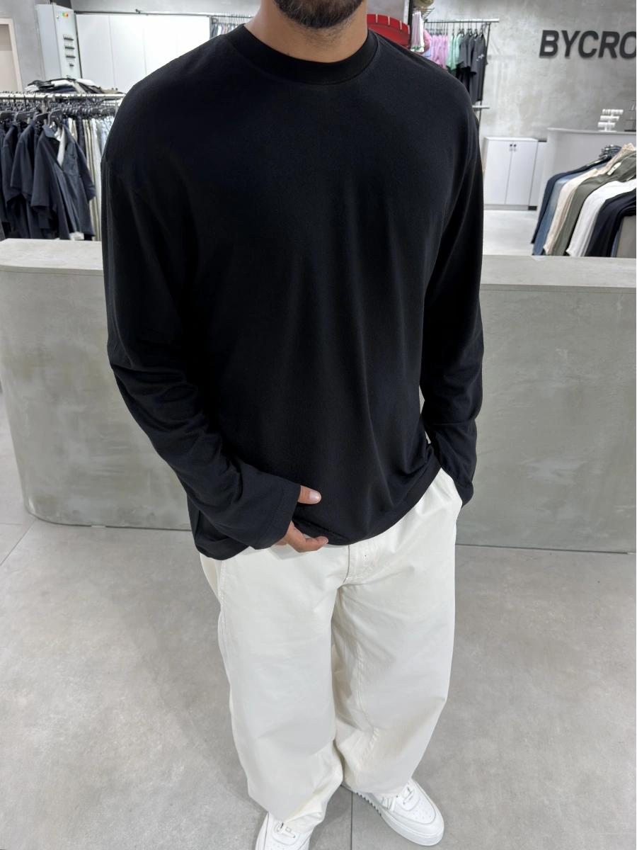 Siyah Pamuk İnce Basic Sweat
