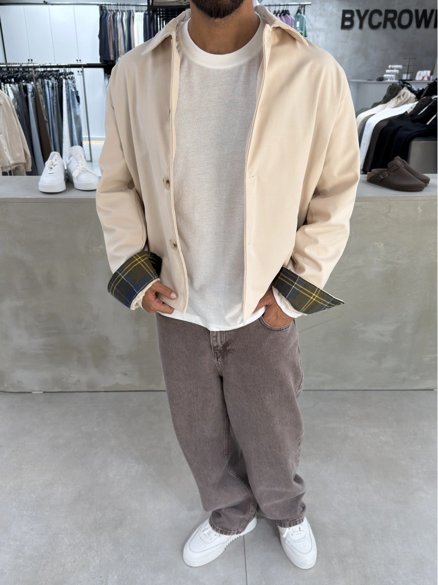 Krem Ekose Detaylı Oversize Trençkot
