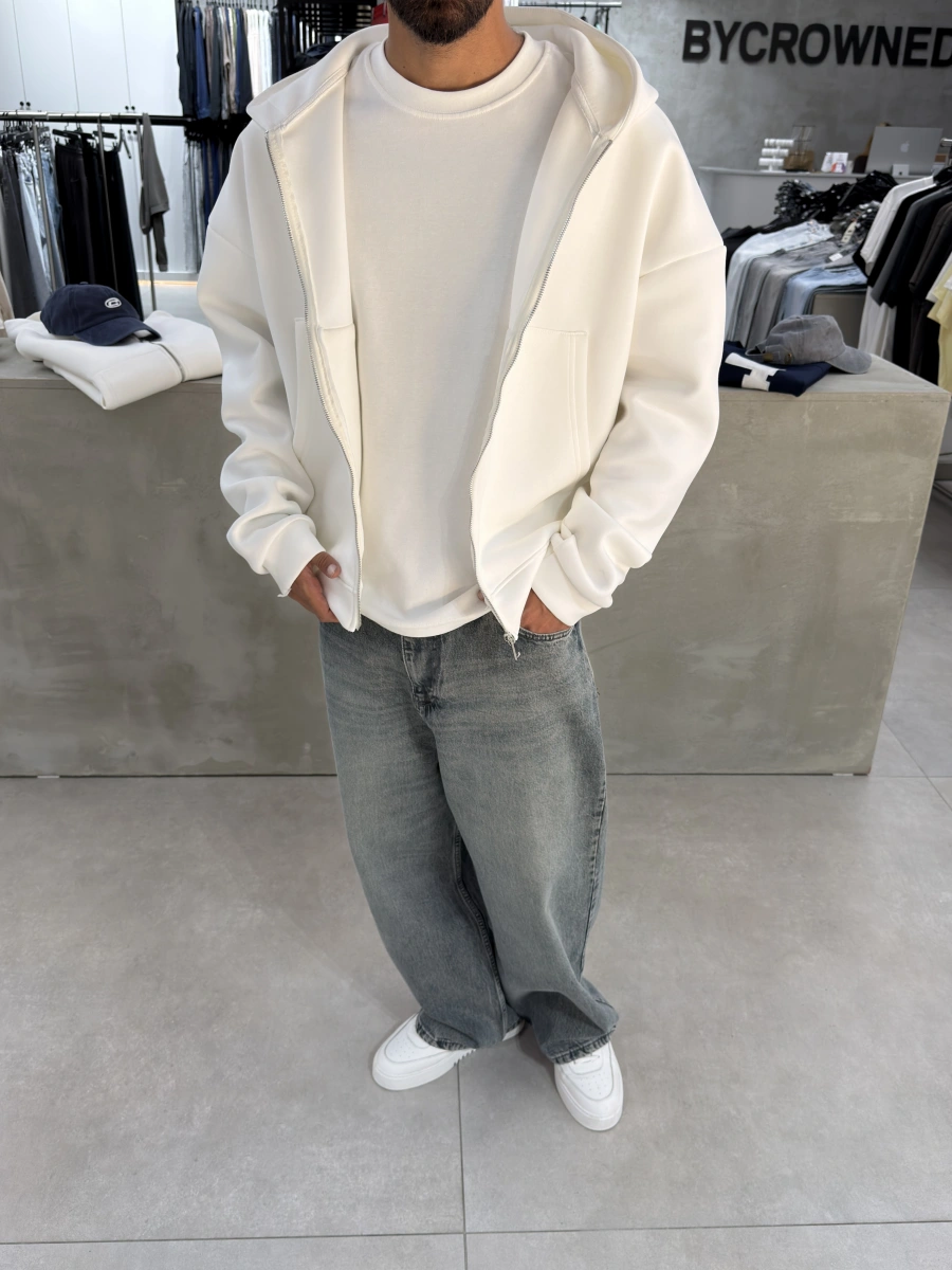 Beyaz Panda Oversize Basic Hırka