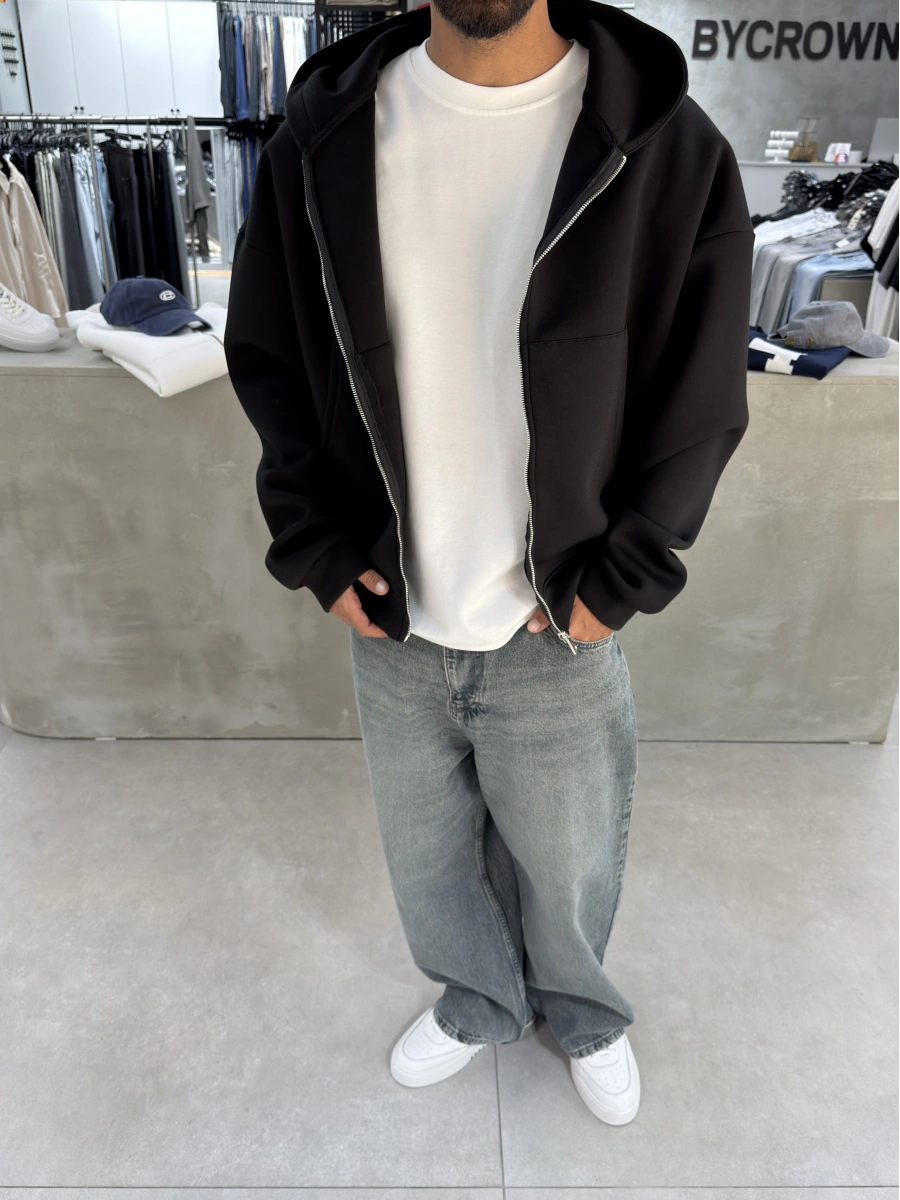 Siyah Panda Oversize Basic Hırka