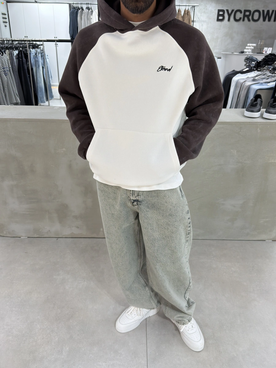 Kahve Yıkamalı Blok Oversize Sweat