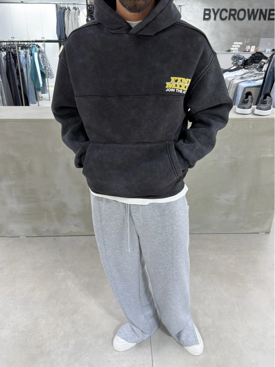 Siyah Yıkamalı Mixes Oversize Sweatshirt