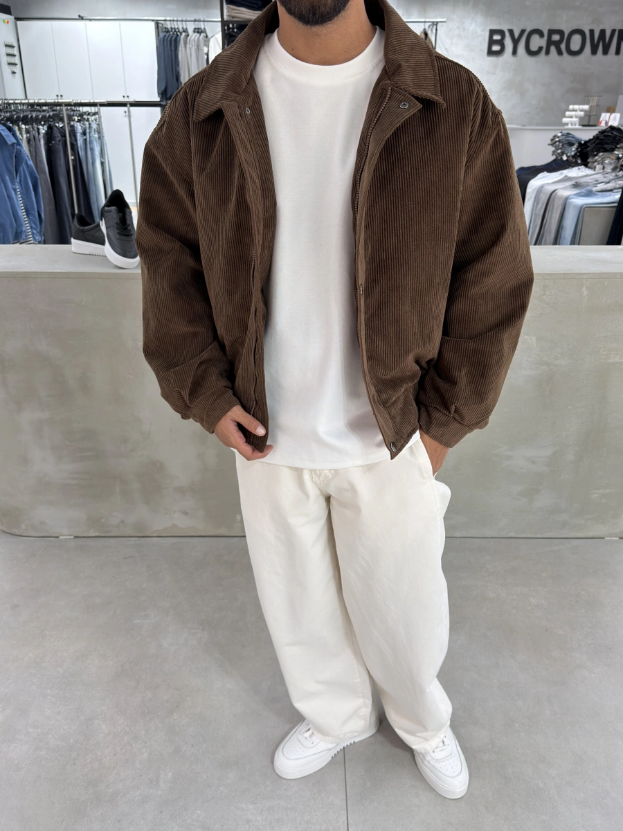 Kahve Kadife Oversize Bomber Ceket