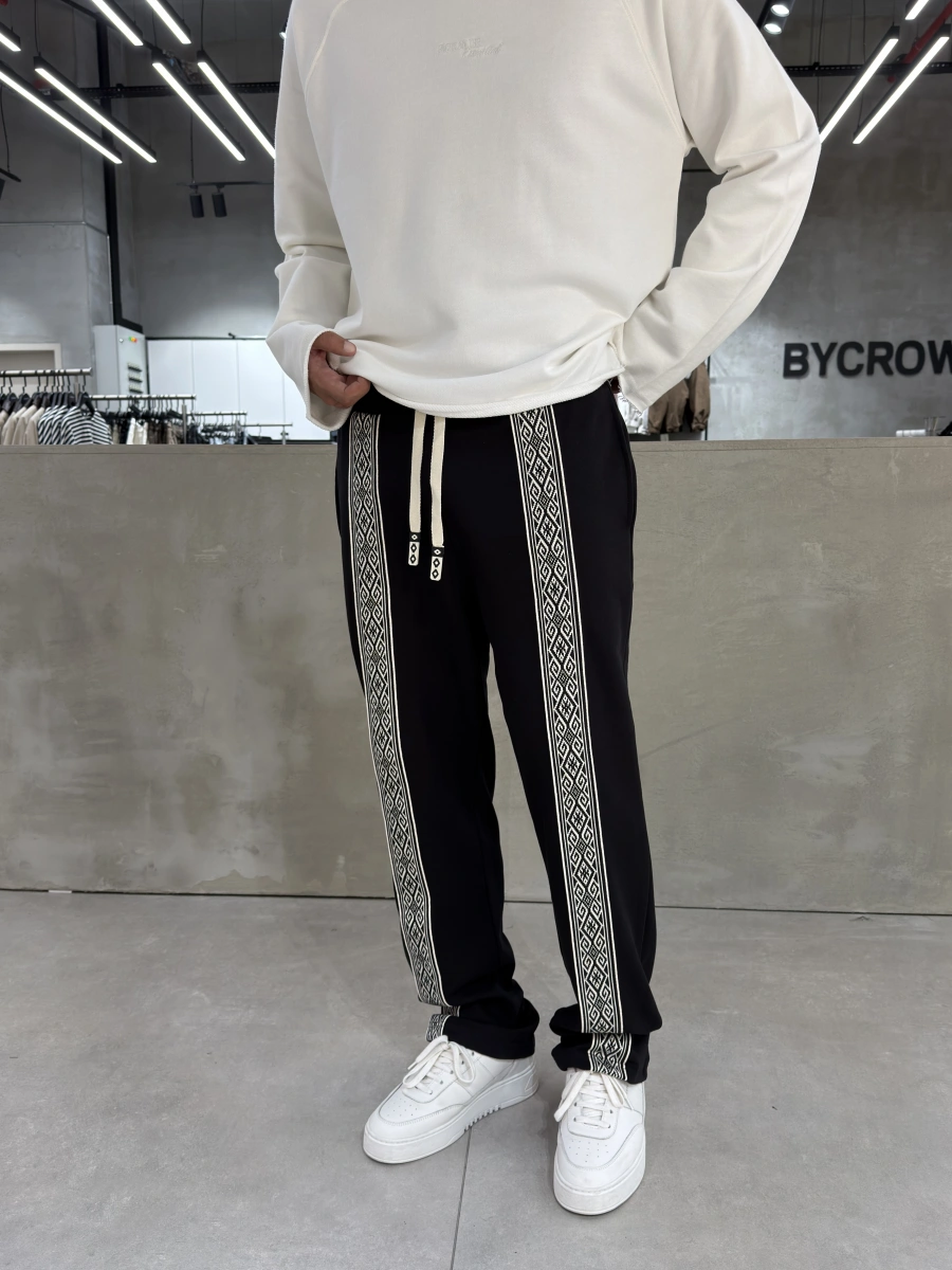 Siyah Premium Etnik Desen Baggy Eşofman
