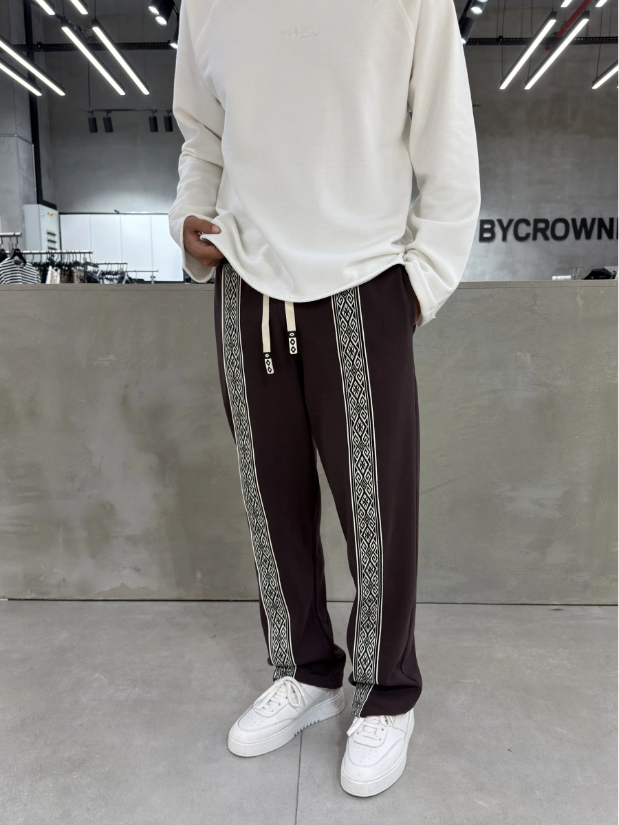 Kahve Premium Etnik Desen Baggy Eşofman