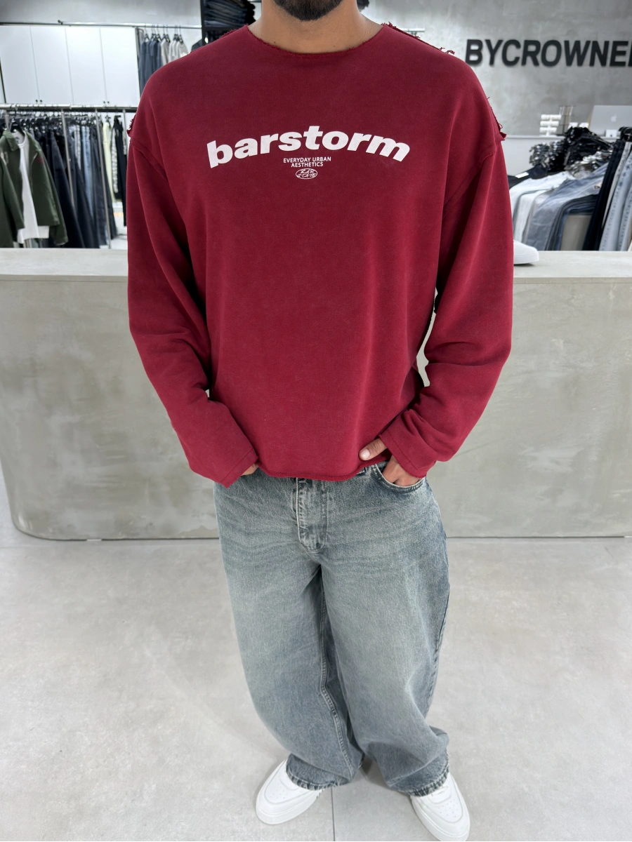 Kırmızı Barstorm Kesik Yaka Oversize Sweat