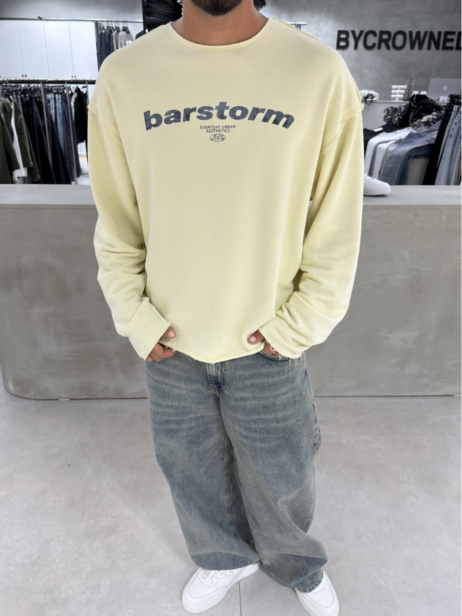 Sarı Barstorm Kesik Yaka Oversize Sweat