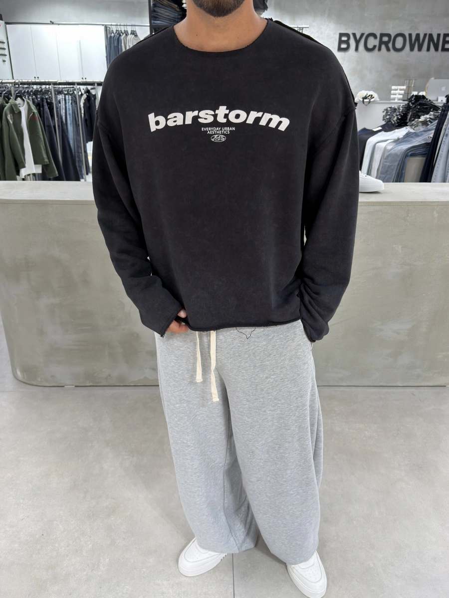 Siyah Barstorm Kesik Yaka Oversize Sweat