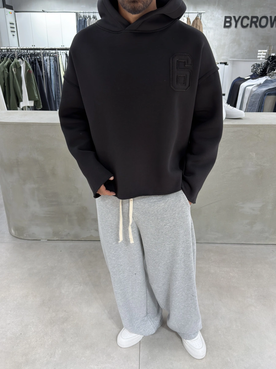 Siyah 6 Baskı Scuba Kumaş Oversize Sweat