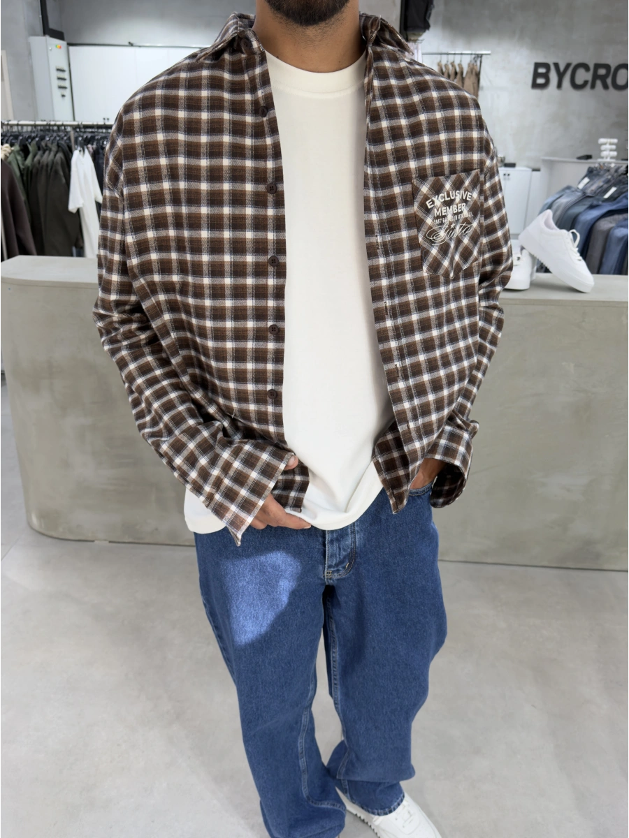 Kahve Exclusıve Ekose Oversize Gömlek