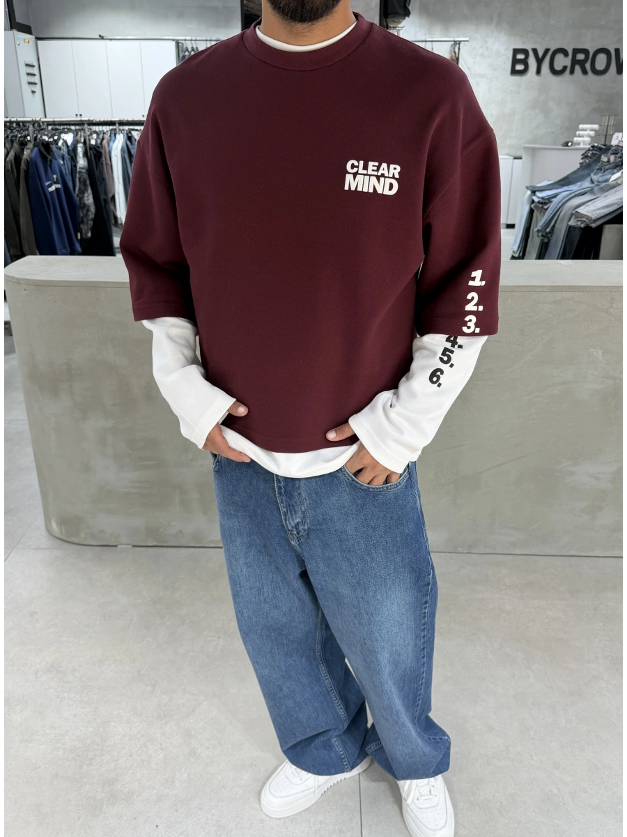 Bordo Mind 6 Baskı Oversize Sweat