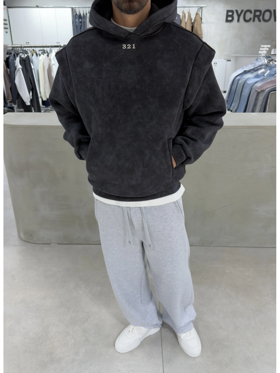 321 Siyah Yıkamalı Oversize Sweatshirt