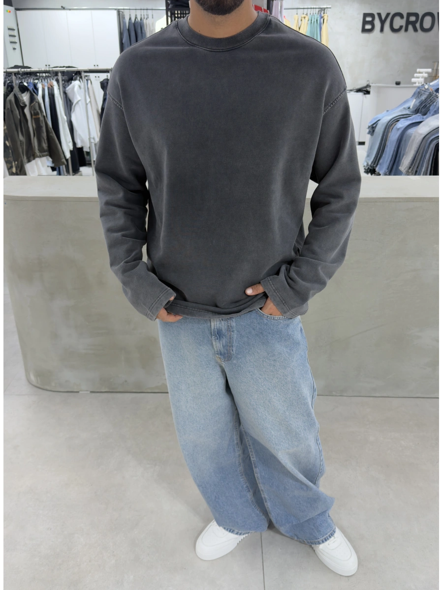 Antrasit Premium Yıkamalı Sweat