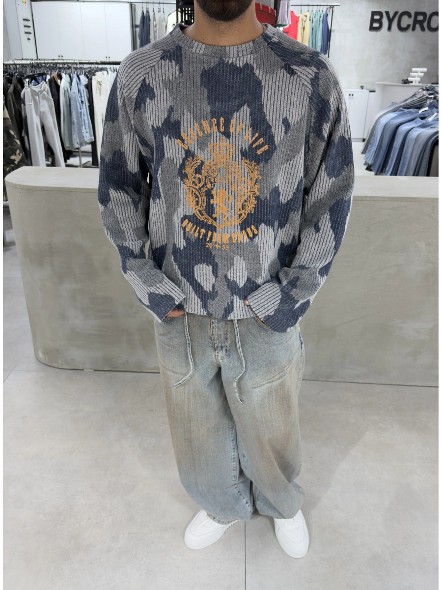 Mavi Kamuflaj Premium Oversize Sweat