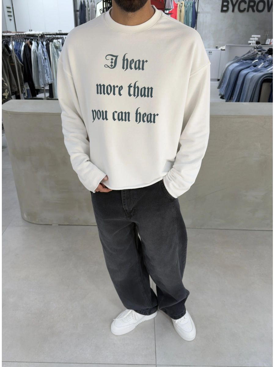 Beyaz Yıkamalı Hear Oversize Sweatshirt