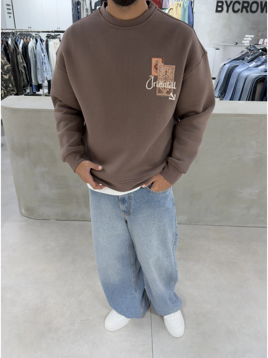 Kahve Oriental Bisiklet Yaka Sweat