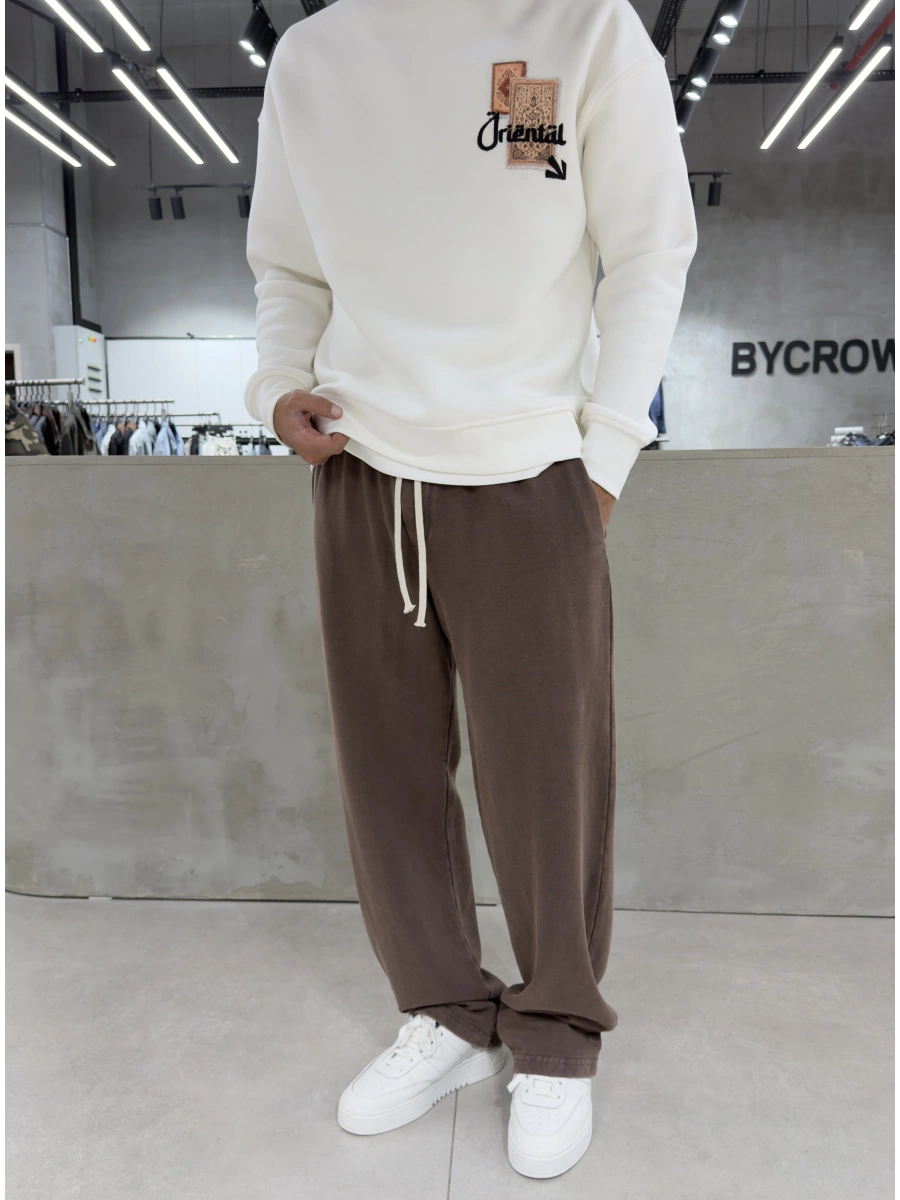 Kahve Premium Yıkamalı Baggy Eşofman