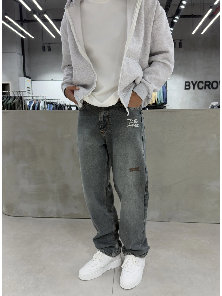 Füme Vintage Cebi Nakış Baggy Jean