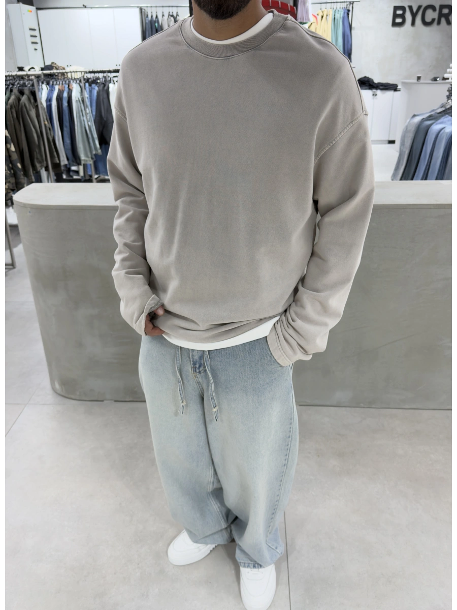 Krem Premium Yıkamalı Sweat