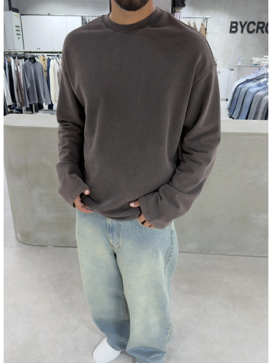 Kahve Premium Yıkamalı Sweat