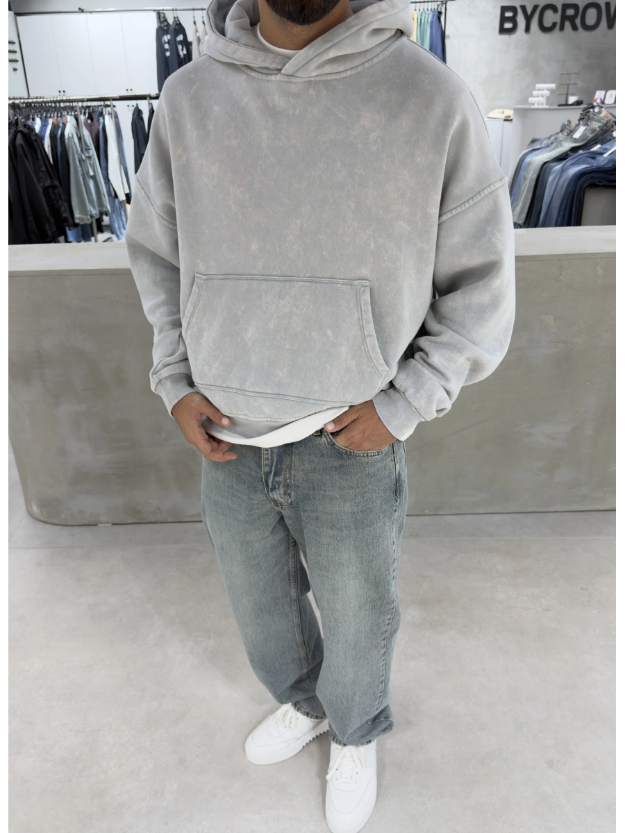 Gri Premium Yıkamalı Boxy Sweatshirt
