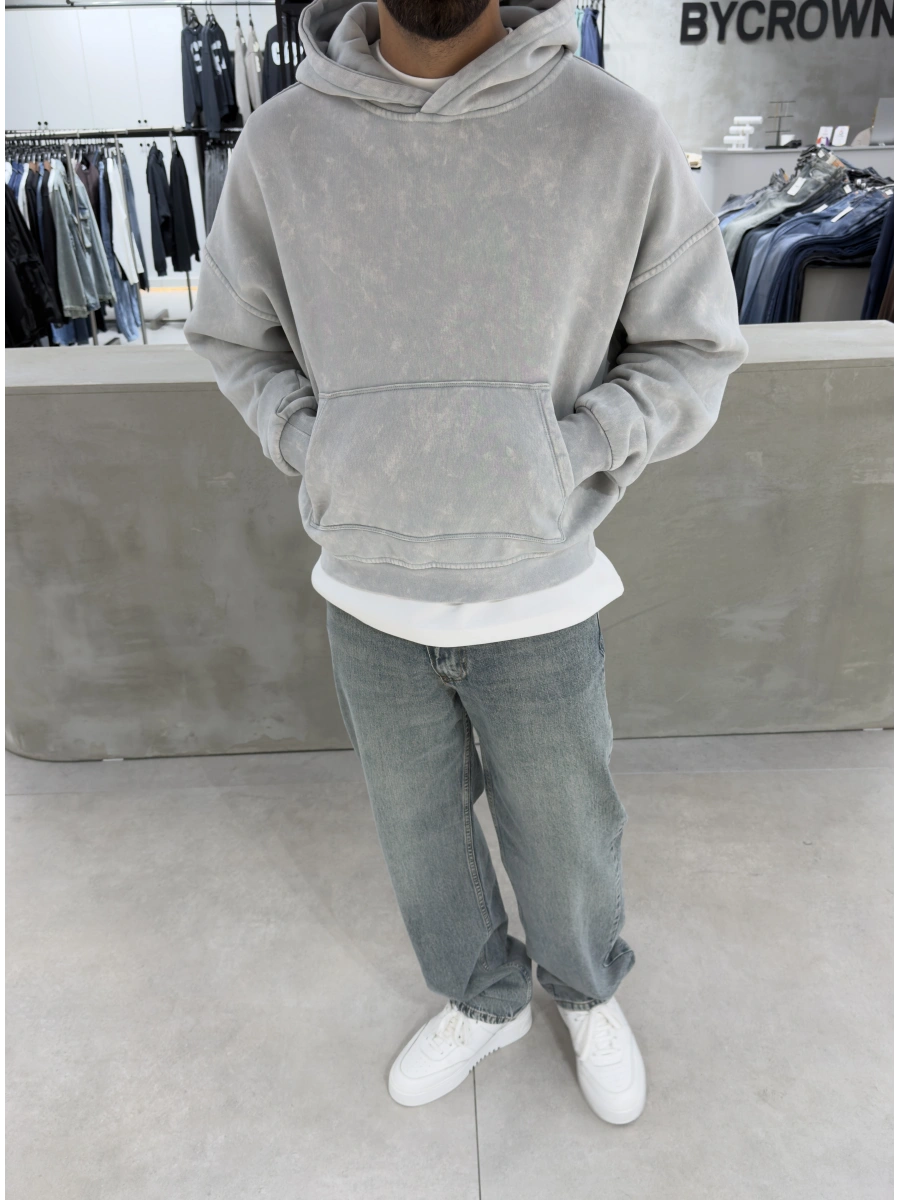 Gri Premium Yıkamalı Boxy Sweatshirt