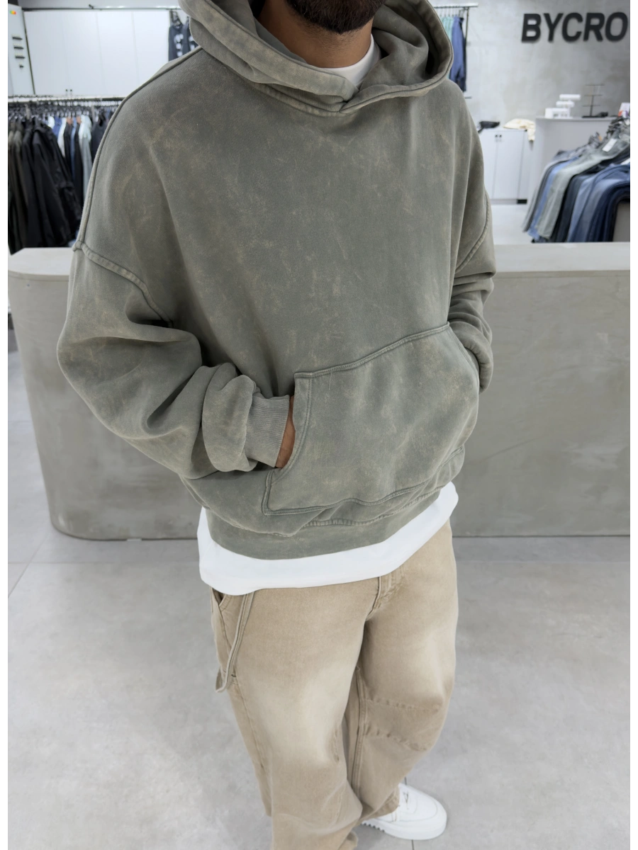 Yeşil Premium Yıkamalı Boxy Sweatshirt