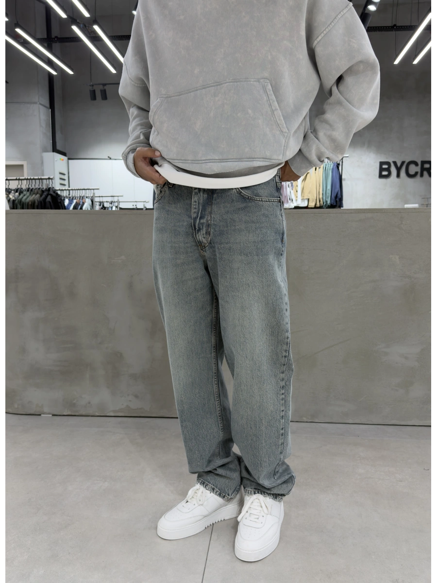 Eskitme Mavi Straight Baggy Jean