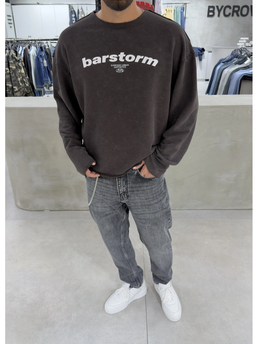 Kahve Barstorm Kesik Yaka Oversize Sweat