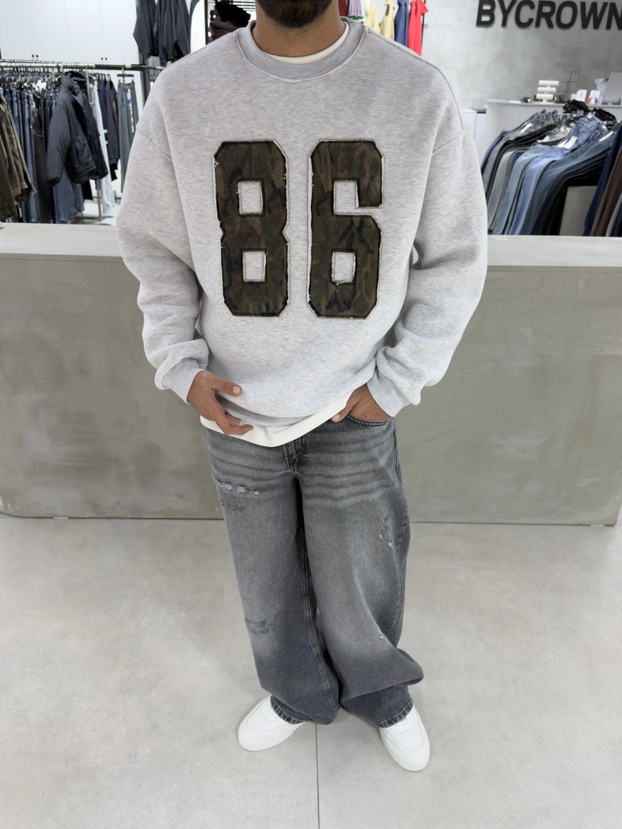 Gri 86 Kamuflaj Oversize Sweat