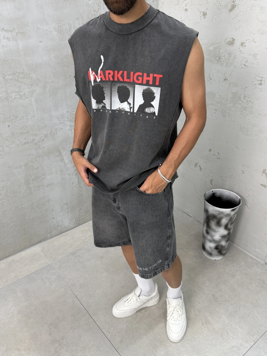 Antrasit Darklıght Baskılı Oversize Atlet