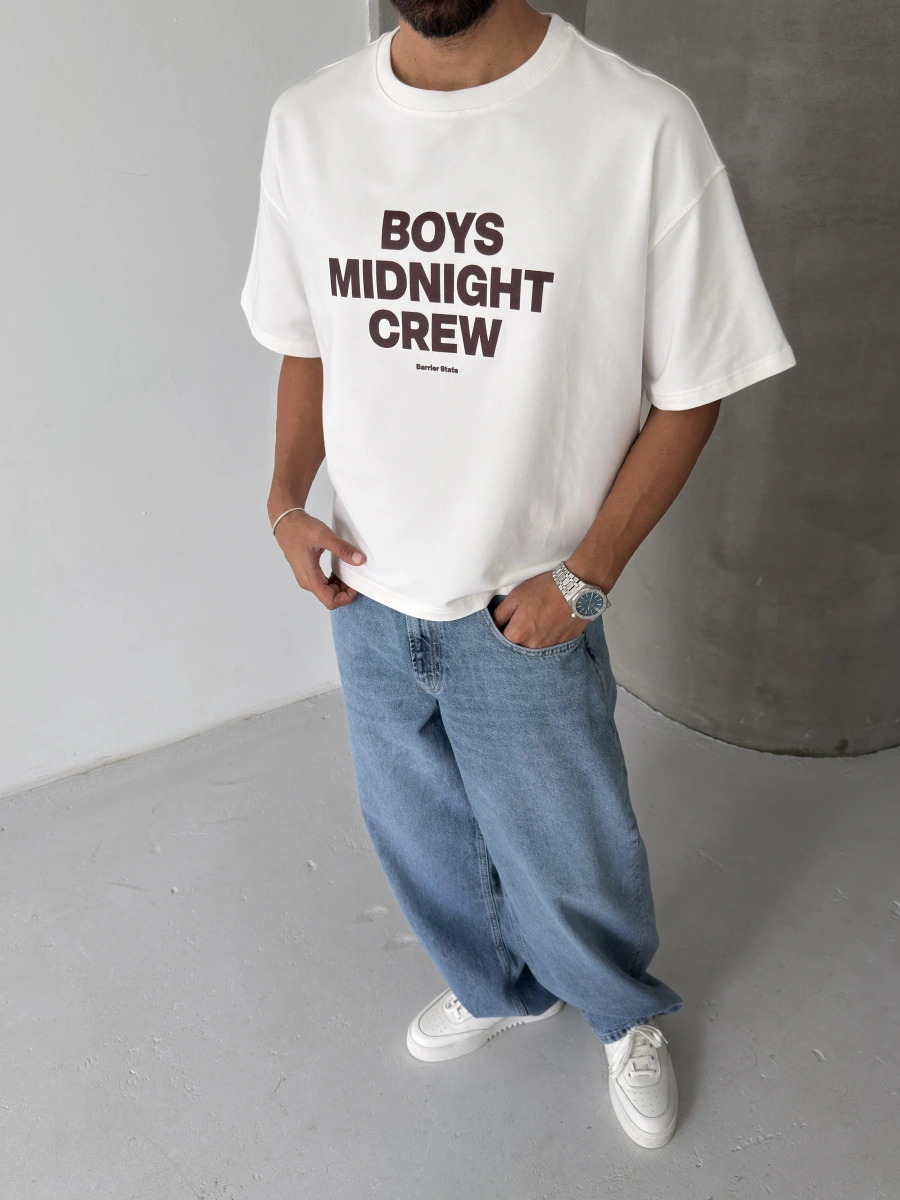 Beyaz Boys Crop Fit Oversize T-shirt