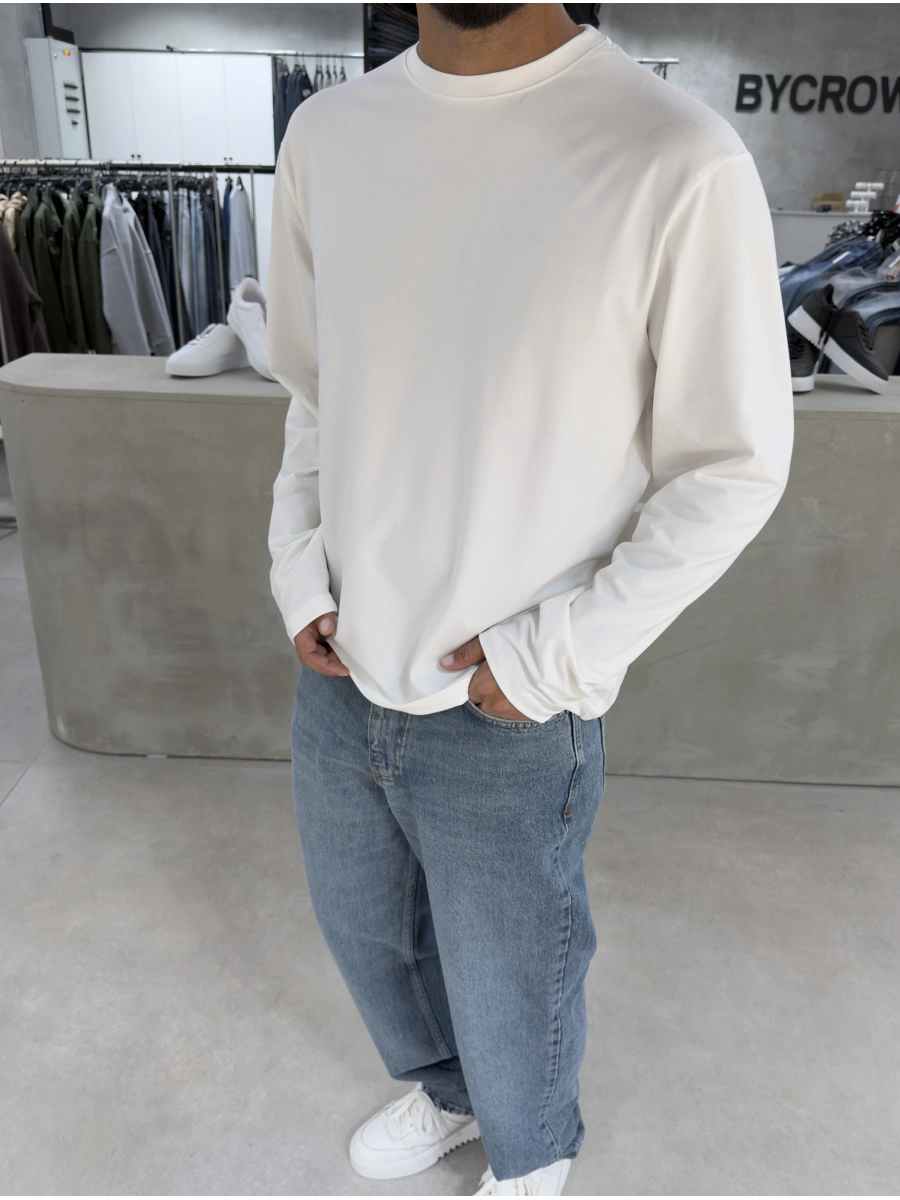 Beyaz Likralı Basic Sweat
