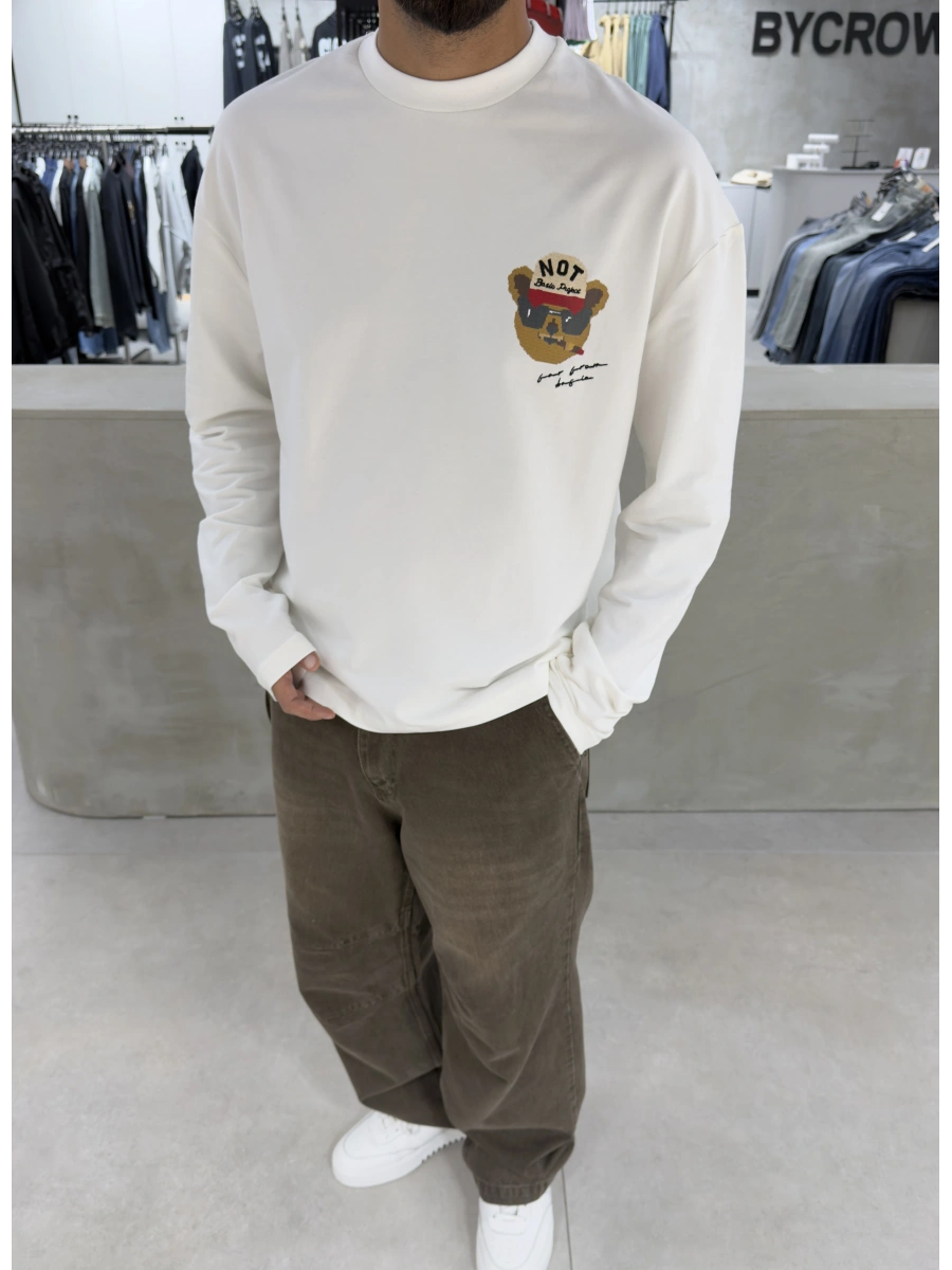 Beyaz Tedy Oversize Uzun Kol Sweat
