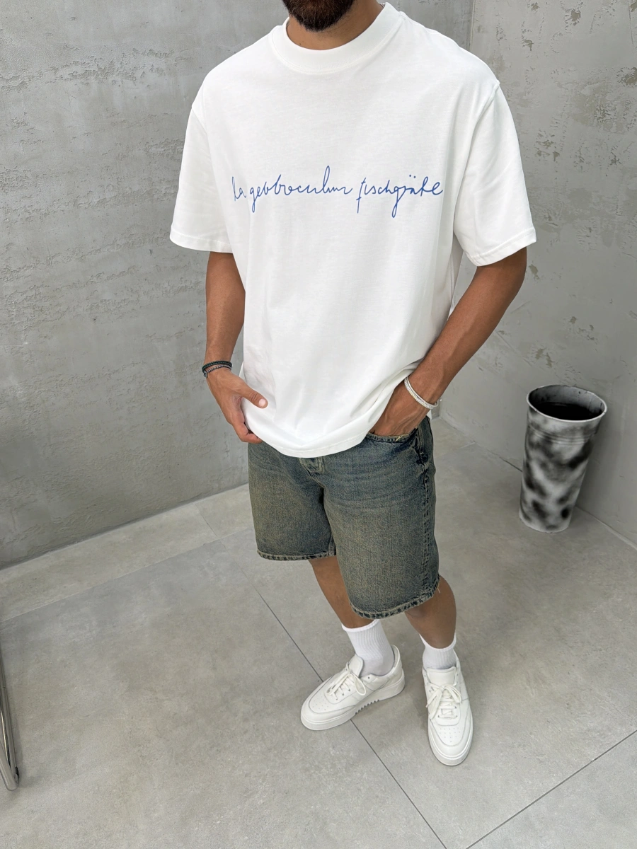 Beyaz X Baskılı Oversize T-shirt